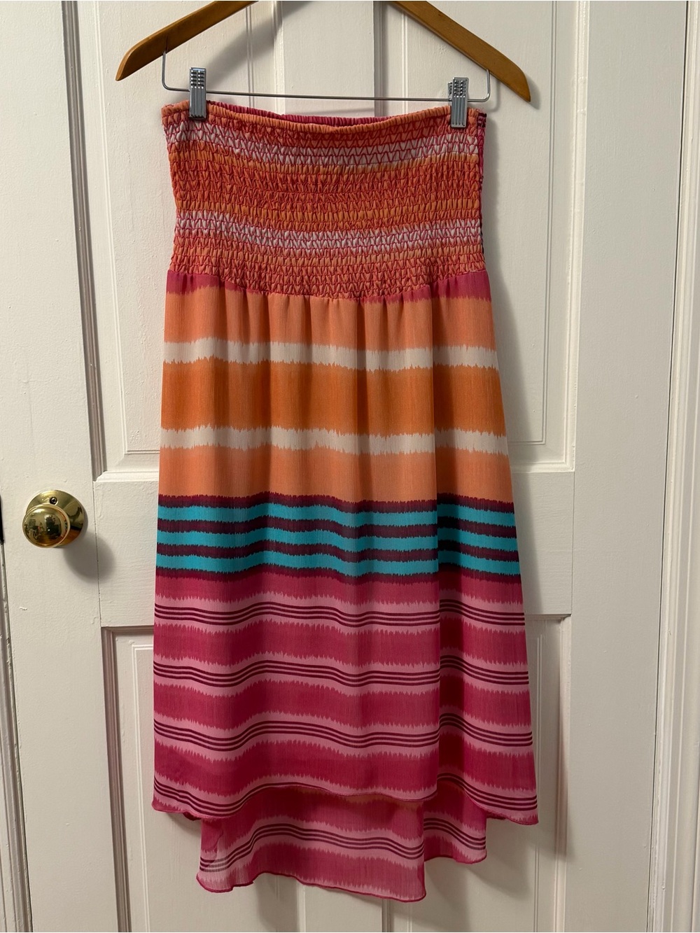 American Rag Colorful Striped Sheer Hi Low Skirt with Smocking at Waist, S